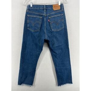 LEVIS Jeans Womens 27 Wedgie Straight Button Fly Cropped Raw Hems Denim Blue